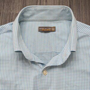 Peter Millar | Men's Medium Long Sleeve Green/Teal Checkered/Plaid Shirt